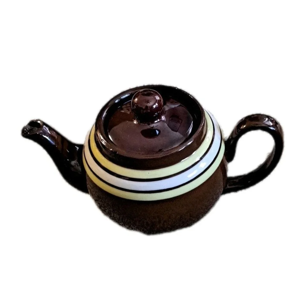 Vtg ALB Brown Betty Made In England Yellow White Stripe Teapot